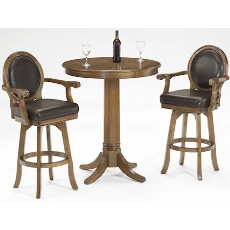 3 Piece Pub Set with Brown Leather Upholstery